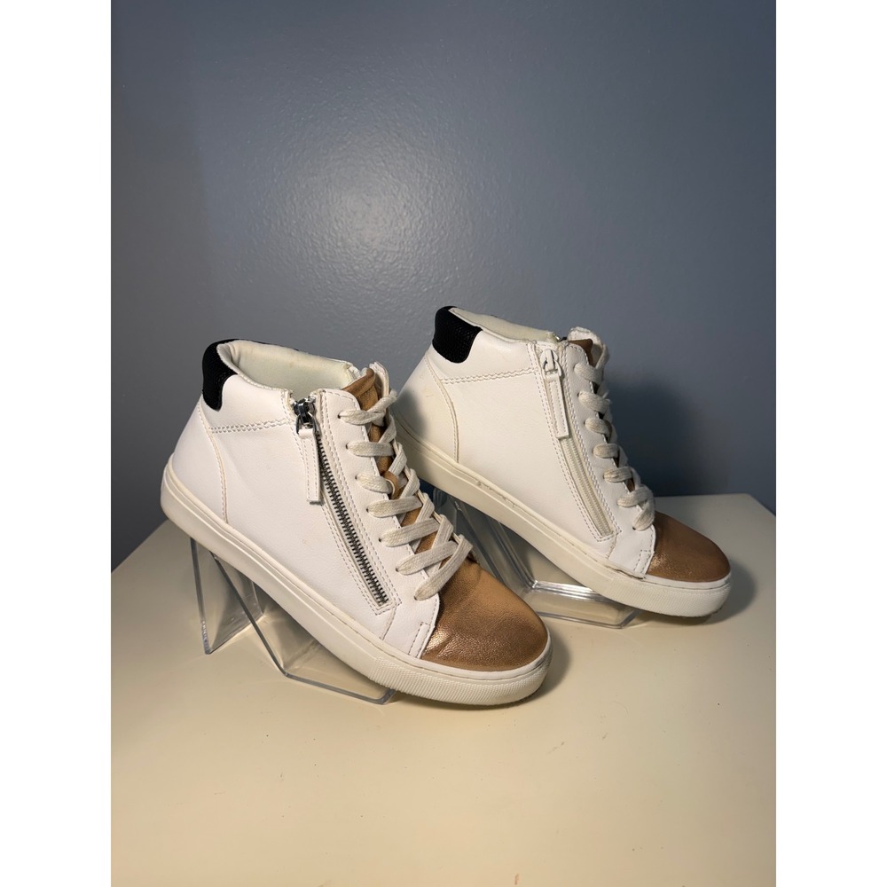 White Rose Gold High Top Zipper Lace Up Fashion Sneakers Women's Size 8.5